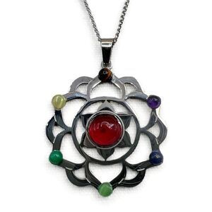 NEW Silver Stainless Steel Chakra Pendant Necklace Boho